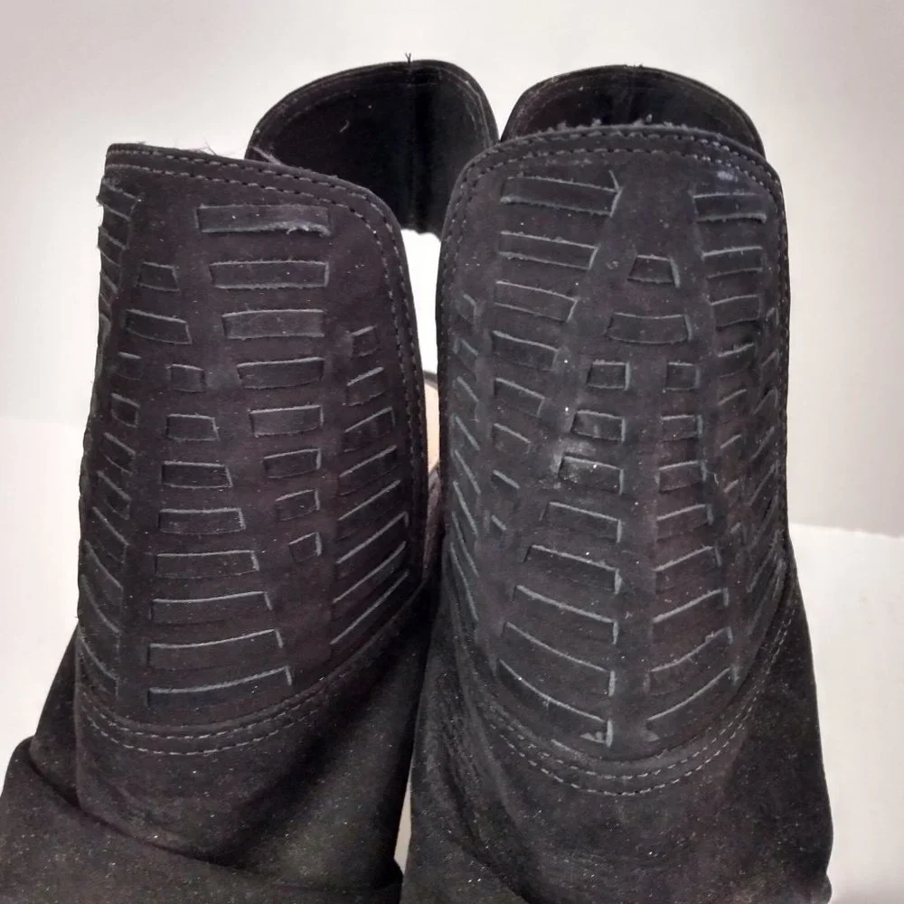 Gianni Bini Booties Size 8 M Black Suede Leather Open-Toed Shoe High Block Heel
